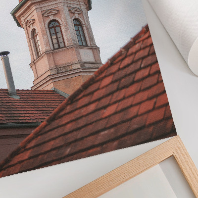 Art print Rustic tower brick roof tiles blue sky