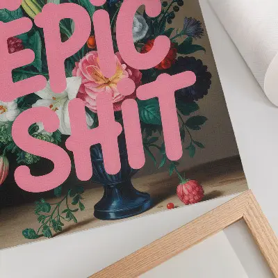 Colorful flowers wall art with pink lettering and vivid contrast
