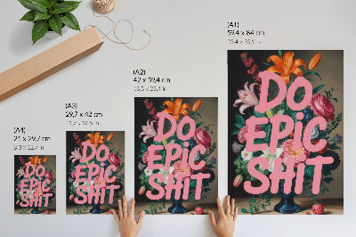 Premium wall art Colorful flowers pink lettering vivid contrast