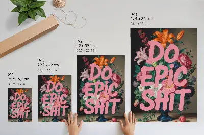 Colorful flowers wall art with pink lettering and vivid contrast