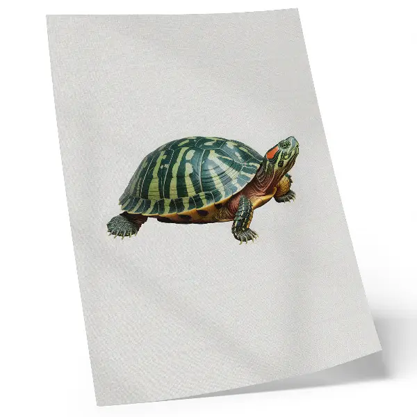 Art print featuring a green turtle with nature harmony details