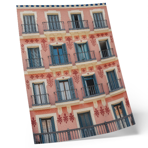 Decorative poster Symmetrical facade with navy blue shutters and floral decorations