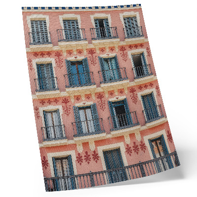 Decorative poster Symmetrical facade with navy blue shutters and floral decorations