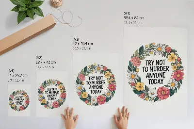 Poster wreath with flowers and a funny inscription