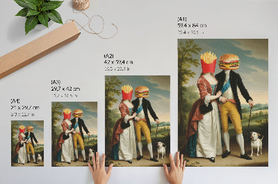 Art print Surreal scene humor heads fries hamburger