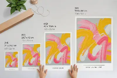 Decorative poster with dynamic pink, yellow, and white strokes