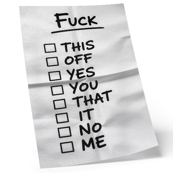 Art print Black text on white background with a list of options