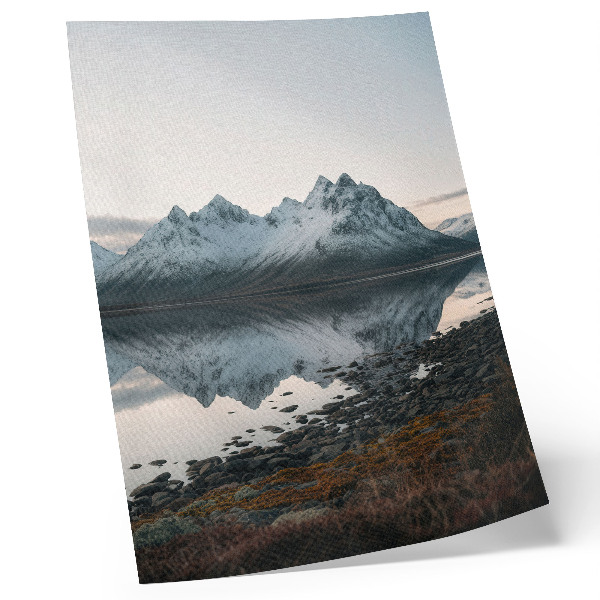 Decorative poster Mountain view, mirror reflection, calm water