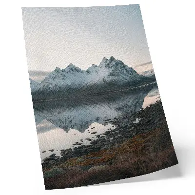 Decorative poster mountain view with mirror reflection on calm water