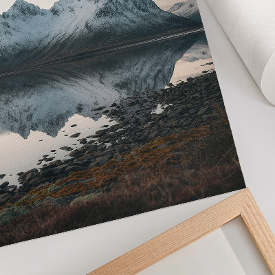 Decorative poster Mountain view, mirror reflection, calm water