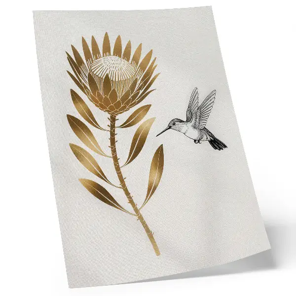 Hummingbird and flower premium wall art in a modern tone
