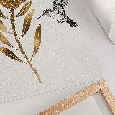 Hummingbird and flower premium wall art in a modern tone