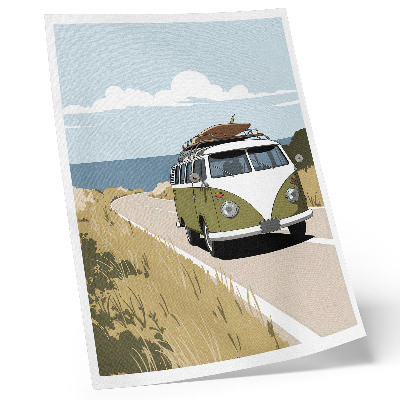 Poster retro coastal road van illustration