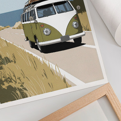 Poster Retro-style van on the seaside road