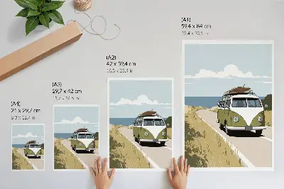 Poster retro coastal road van illustration