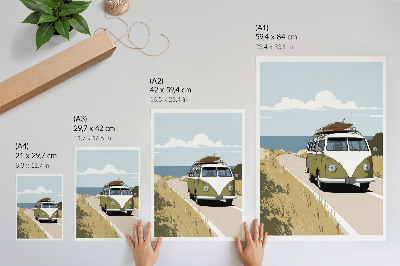 Poster Retro-style van on the seaside road