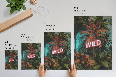 Art print Tropical leaves neon sign freshness
