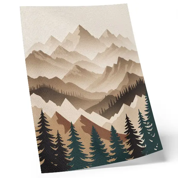 Art print mountains and trees with a calm nature harmony theme