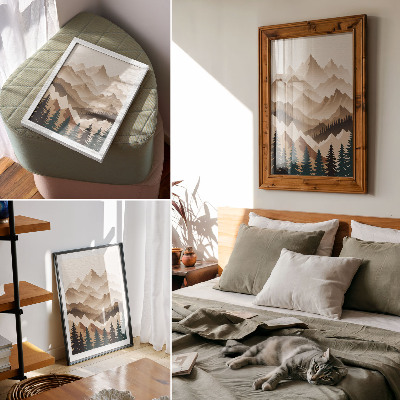 Art print Mountains and trees harmony of nature calm shades