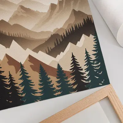 Art print mountains and trees with a calm nature harmony theme