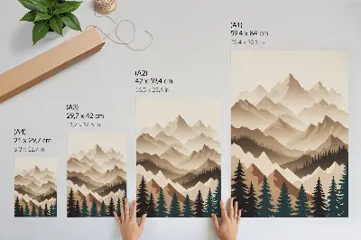 Art print mountains and trees with a calm nature harmony theme