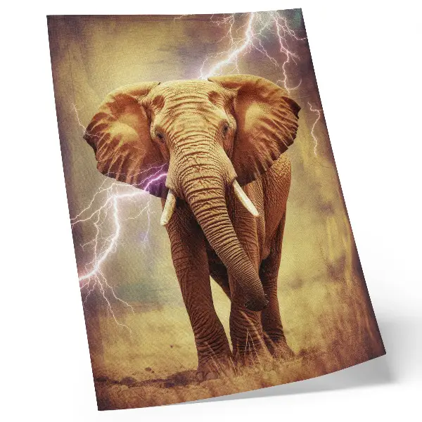 Premium wall art featuring an elephant in a dynamic lightning scenery
