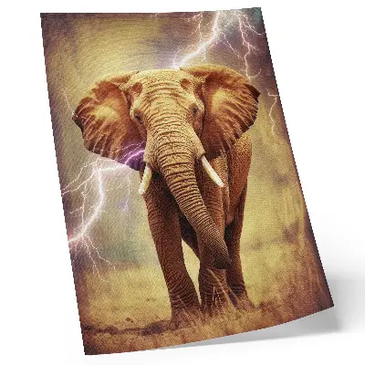 Premium wall art featuring an elephant in a dynamic lightning scenery