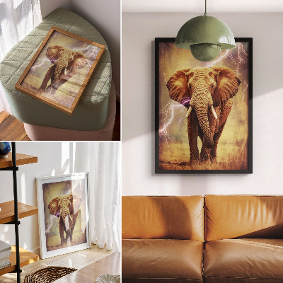 Premium wall art Elephant with lightning dynamic scenery