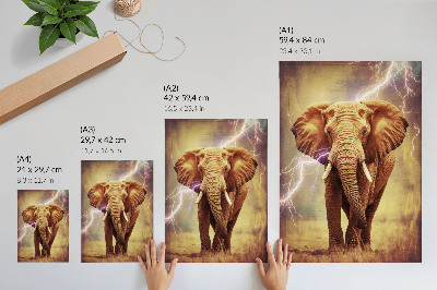 Premium wall art Elephant with lightning dynamic scenery