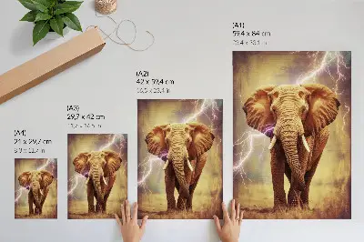 Premium wall art featuring an elephant in a dynamic lightning scenery