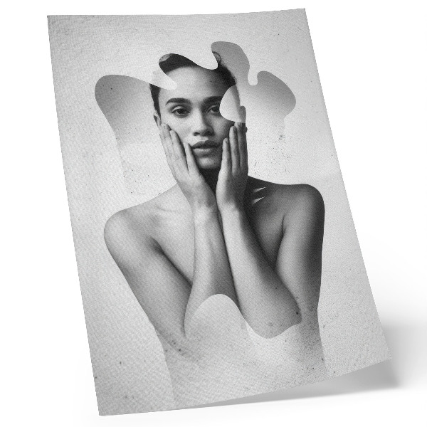 Decorative poster Black and white portrait with abstract patterns