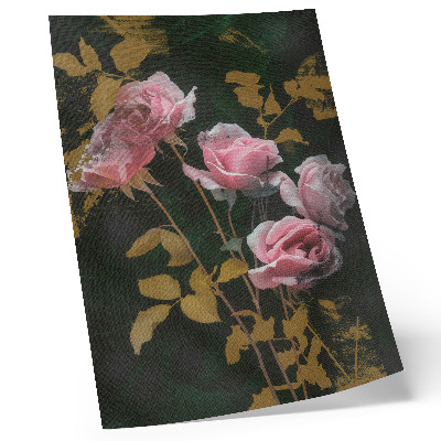 Poster Pink roses green leaves gold accents elegance