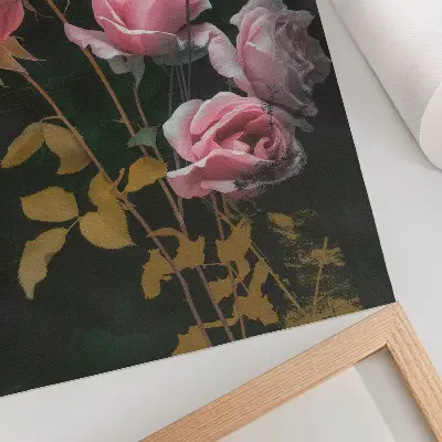 Poster pink roses with green leaves and gold accents elegance