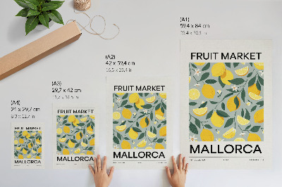 Premium wall art Lemon green leaves blue background without dots