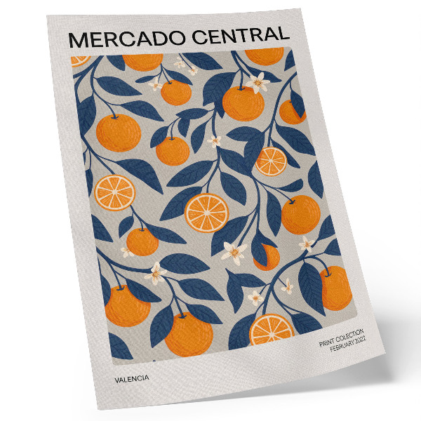 Decorative poster Orange gray background dark leaves modern style
