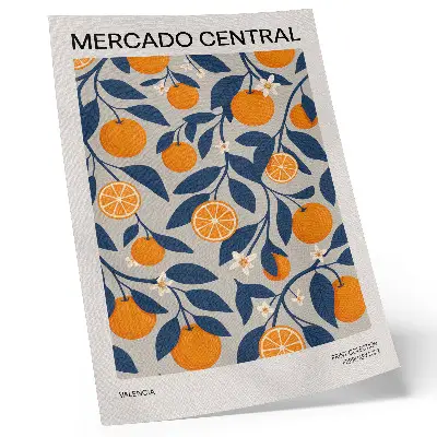 Decorative poster with orange and gray leaves on a dark background in a modern style