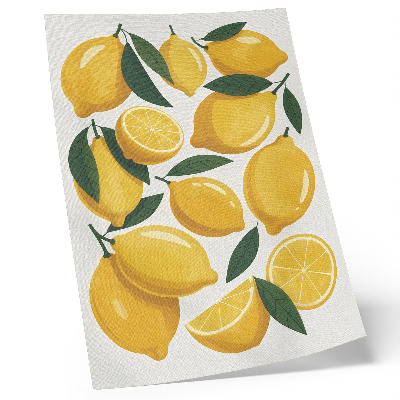 Poster Golden lemons green leaves bright background no motion
