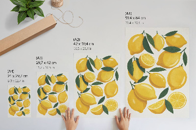 Poster Golden lemons green leaves bright background no motion