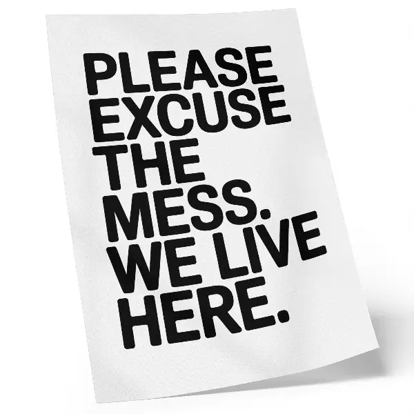 Premium wall art humorous text in a minimalist high-contrast style