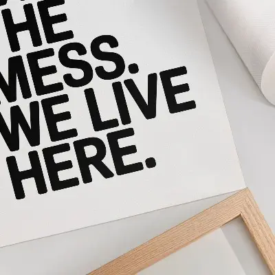 Premium wall art humorous text in a minimalist high-contrast style