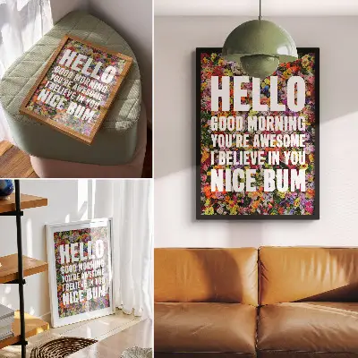 Premium floral wall art colorful flowers with modern white typography