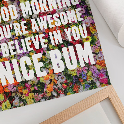 Premium wall art Colorful flowers with white text modern typography