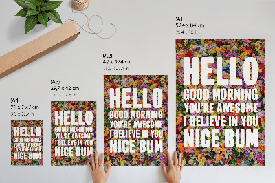 Premium wall art Colorful flowers with white text modern typography