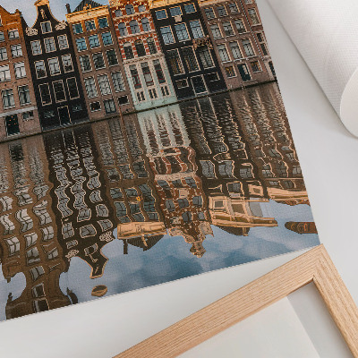 Art print Colorful tenement houses reflection water canal rhythm