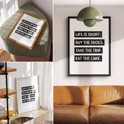 Premium wall art inspiring typography with letters on a black background