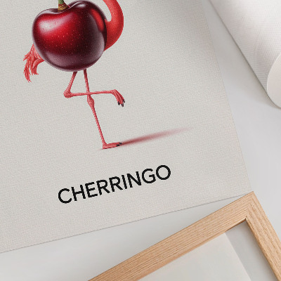 Poster Pink and red flamingo with cherry - fantasy composition