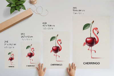 Poster Pink and red flamingo with cherry - fantasy composition