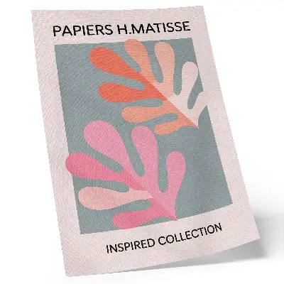 Art print geometric leaves inspired by Matisse in colorful tones