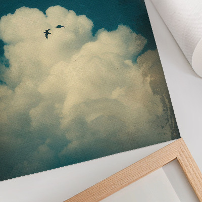 Poster White clouds turquoise sky two birds space