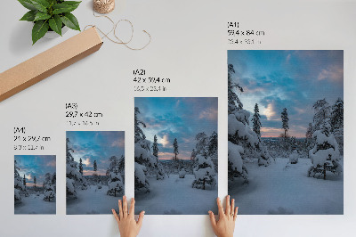 Art print Snow-covered trees, picturesque landscape, sky